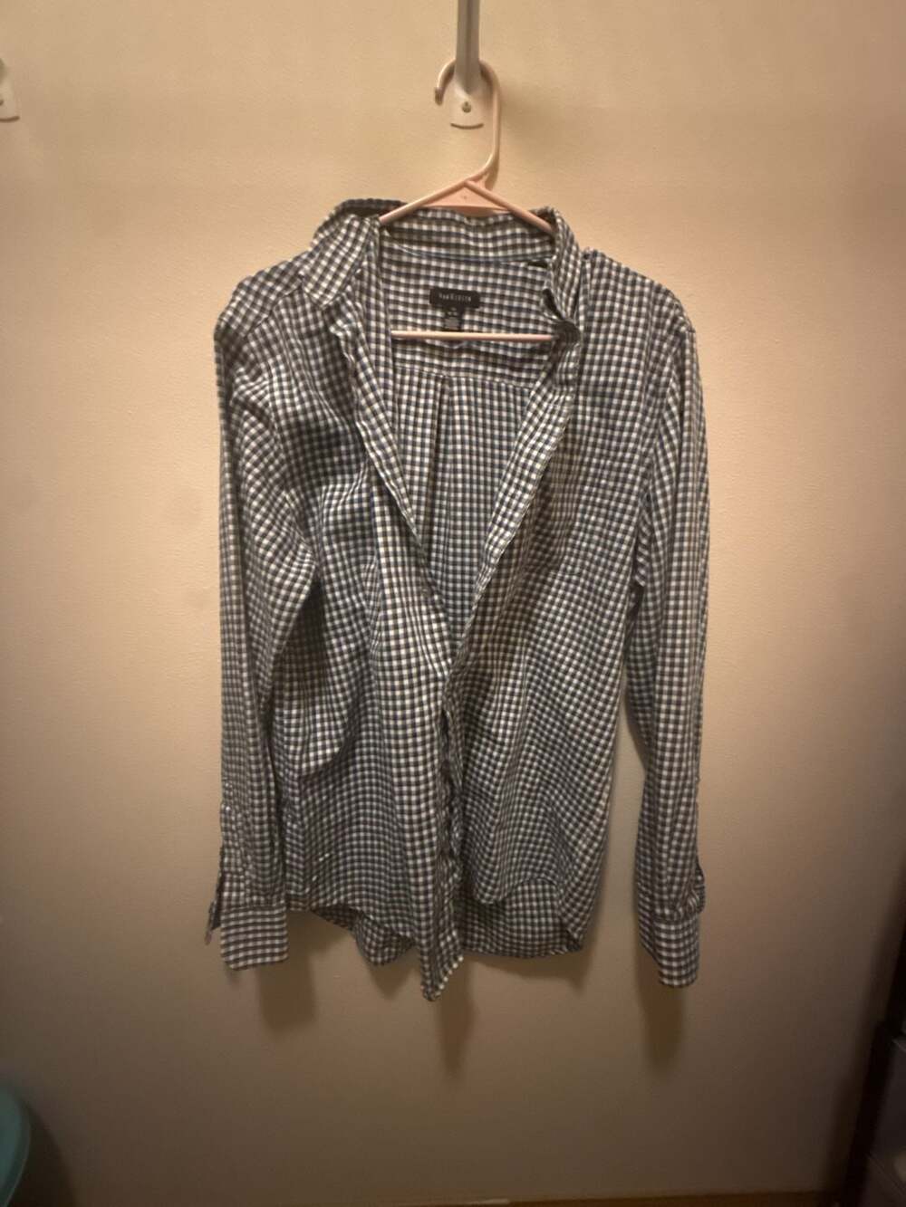 Van Heusen Men's Blue and White Gingham Check Long Sleeve Button Down Shirt